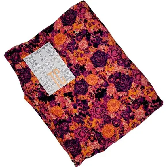 LuLaRoe TC Leggings Purple Orange Pink Floral Roses Fall Tall Curvy Buttery Soft - Picture 2 of 8
